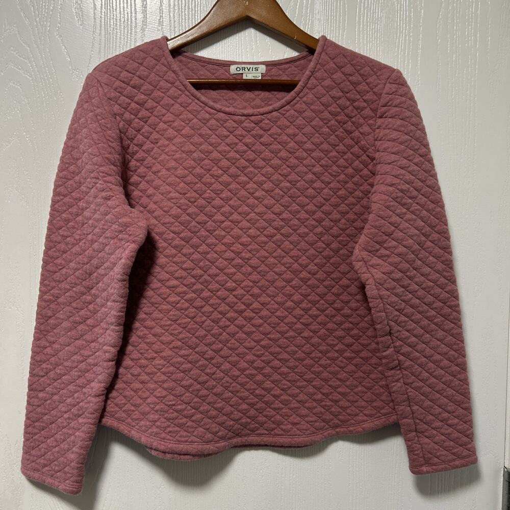 Orvis Sweatshirt Diamond Quilt Pullover Women’s Lg Pink Pullover Cotton Cozy
